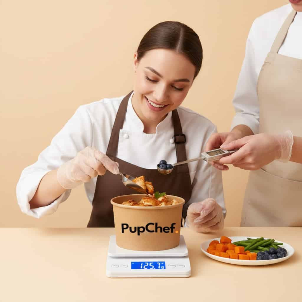 PupChef meal being weighed on a scale